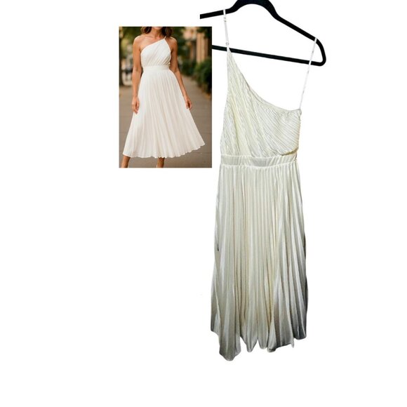 Lulus Alluring Marvel Ivory Pleated Ivory Satin One-Shoulder Midi Dress XS NWT - Picture 11 of 13